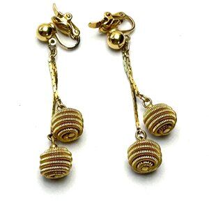 Vintage 1950s Gold Ball Clip-on Earrings: Mid-Century Modern Dangle — EUC